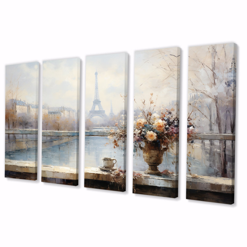 Hiver Paris Tour Eiffel City Charm IV - Paris, ensemble de 5 décorations murales, H 28 po x l 60 po