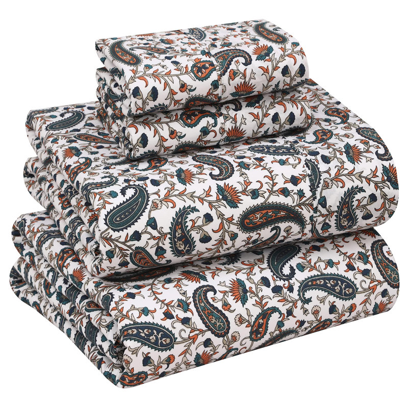 100% Cotton Sheets Sets Soft Crispy Percale Cooling Sheets 16 Inch Deep Pocket Bed Sheets, Teal Paisley