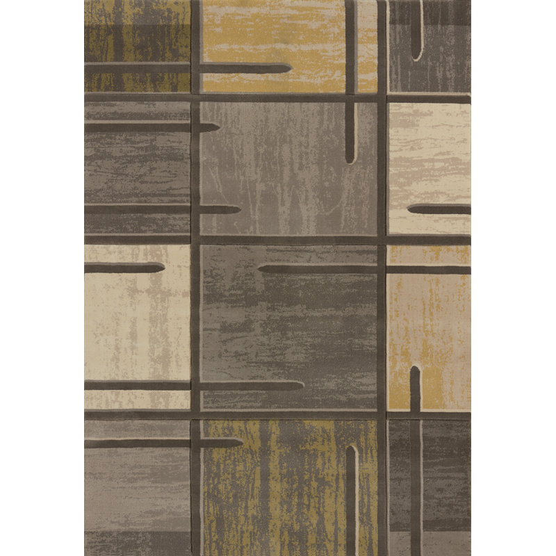 Tapis gris zone géométrique Dov, 7 pi 10 po x 10 pi 6 po