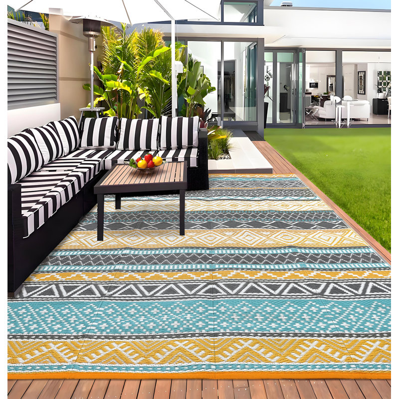 Tapis d'extérieur Boho en plastique avec paille Boho, Tapis de couloir de 9 pi x 18 pi
