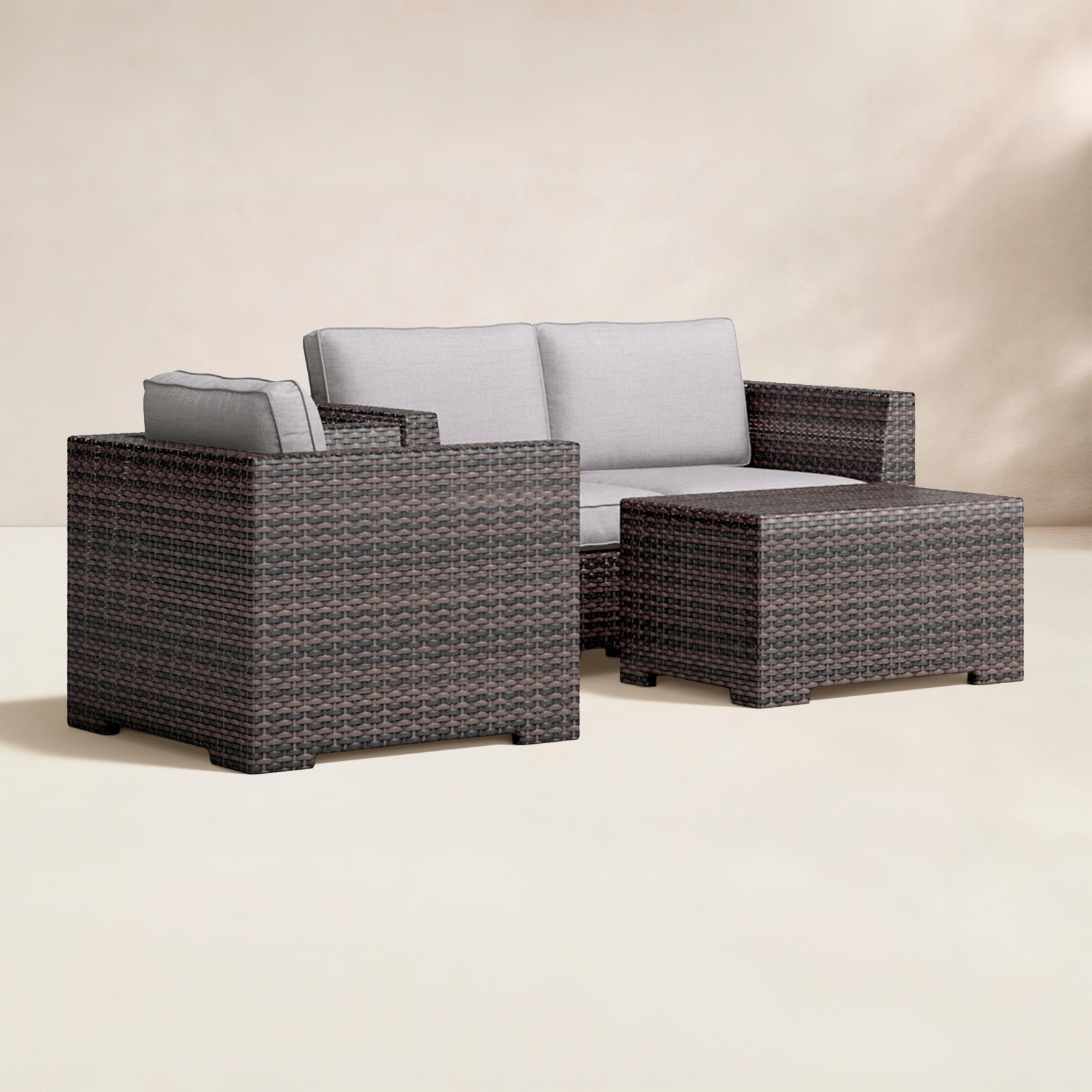 Kirkby Wicker Fully Assembled 3 - Person Seating Group with Cushions, Espresso
