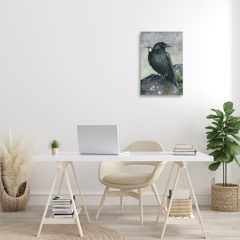 Corbeau et colibri, art mural perché par Maggie Vandewalle, H 24 po x l 16 po