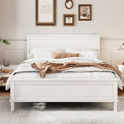 Mid-Century Wood Platform Bed with Headboard and Wood Slat Support
