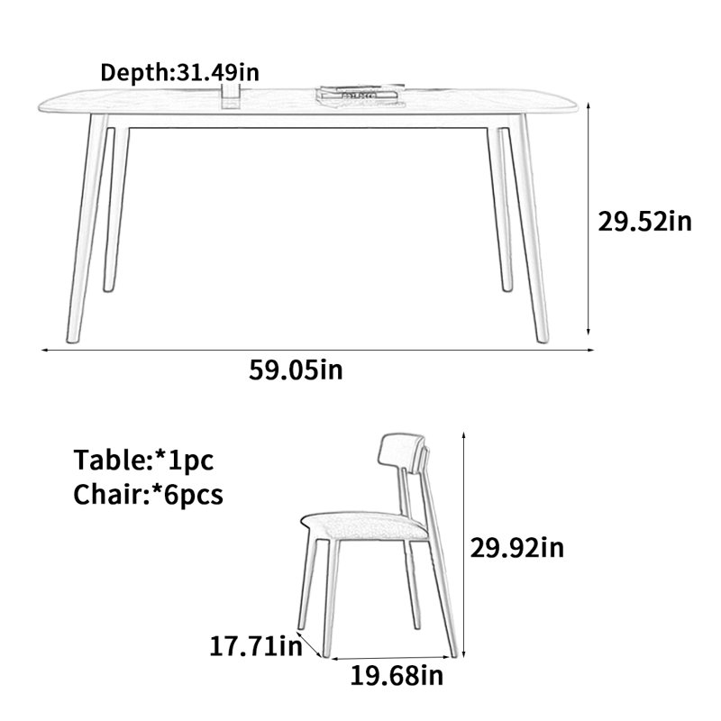 Rectangular solid wood rock slab dining table, 29.52"H x 59.05"L x 31.49"W