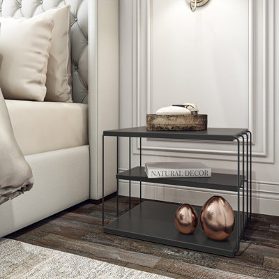 Modern 2-Tier Side Table, Anthracite & Black, 19.7 x 13.0 x 15.7 inches | 100% Melamine Coated Particle Board, Thickness: 0.7 inches | Sturdy 100% Metal Frame | Ideal for Industrial Style Living Rooms & Offices