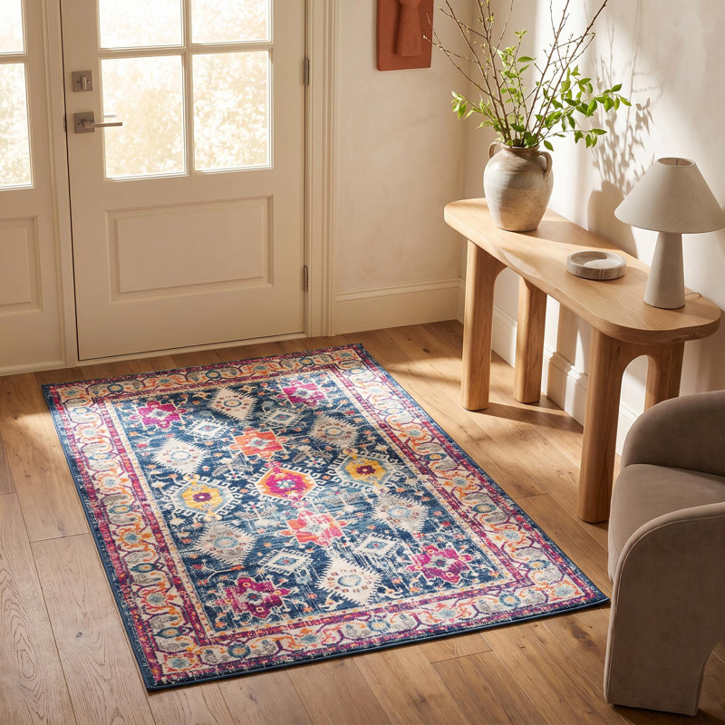 Tapis oriental bleu et ivoire 5 pi x 7 pi, Rectangle 2 pi x 4 pi