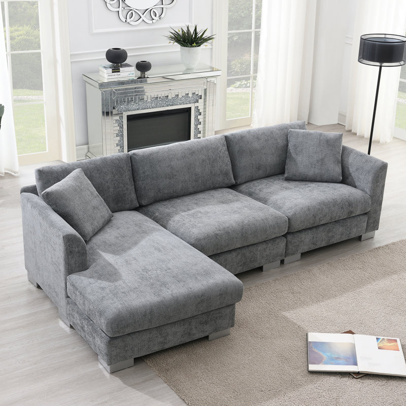 Canapé modulaire en tissu chenille 4 places, Gris chenille