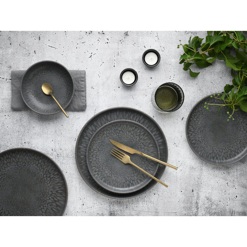 Uno Volcano, 12 Piece Dinnerware Set, Service for 4, Black/Grey