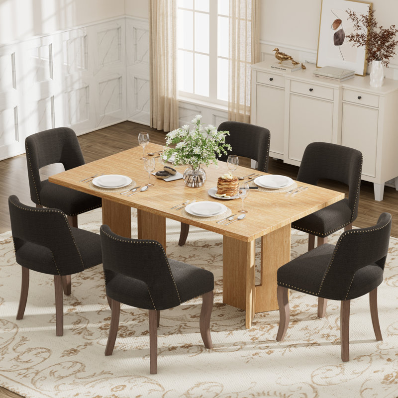 Table de salle à manger 60 po 60 po Farmhouse, 7 pièces : table, 6 chaises, Brun, Black