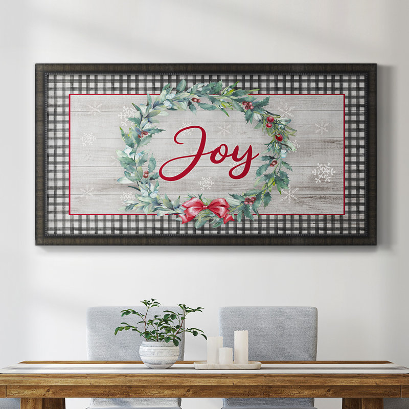 Joy Joy Wreath, toile encadrée de qualité supérieure - prête à être accrochée, H 29 po x l 53 po x P 1 po, Noir