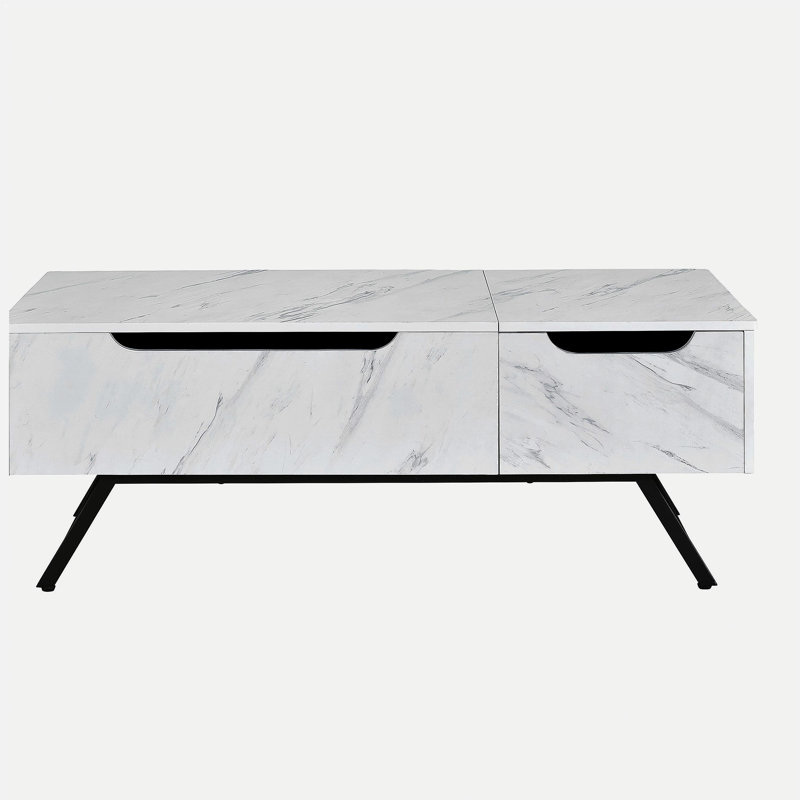 White coffee table with flip-top surface, White, Marble