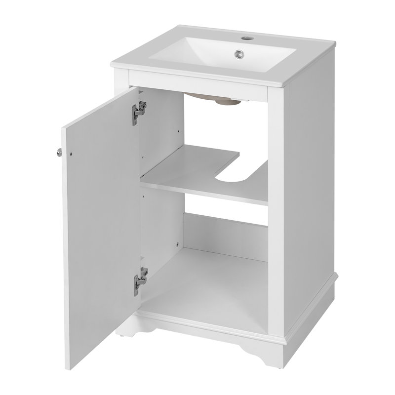 Meuble-lavabo de 20 po avec lavabo en céramique, Blanc