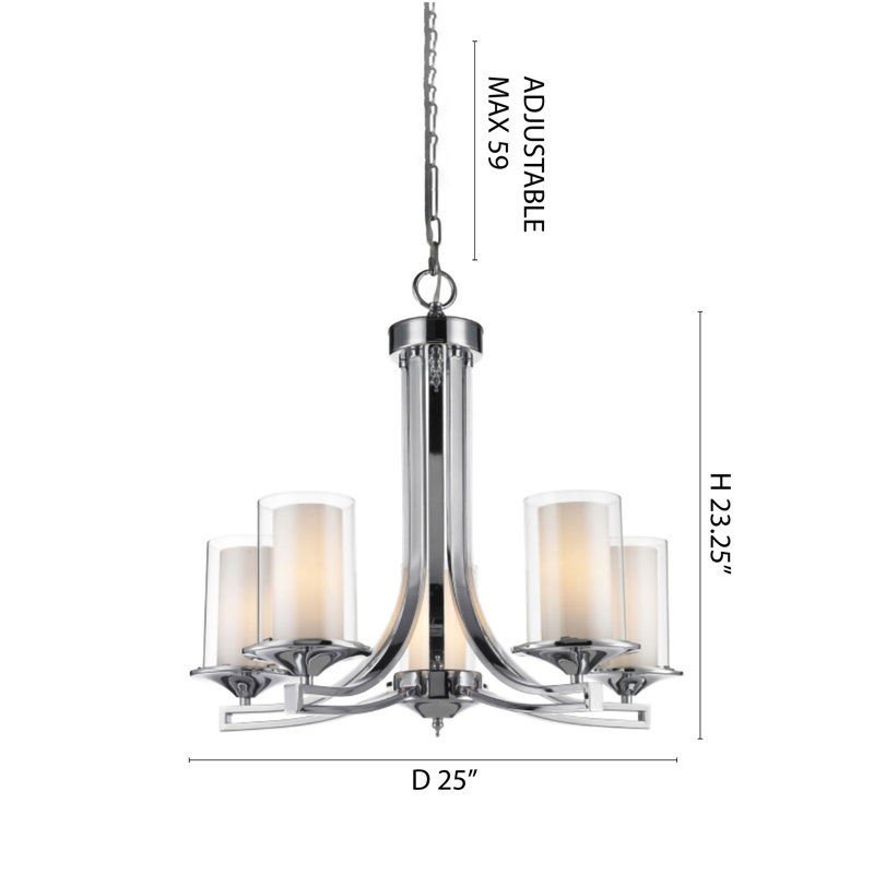 5-Light Silver Chandelier With Clear Glass Shades