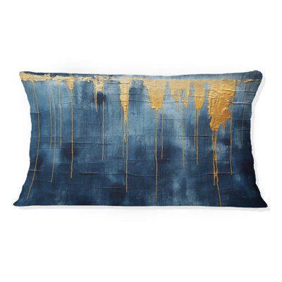 Tissu de l'époque, abstrait bleu et or - Coussin décoratif avec peinture abstraite