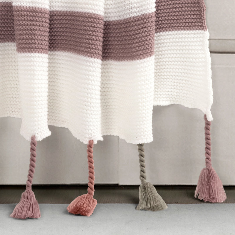 Jeté à pampille Boho, Rose cendré