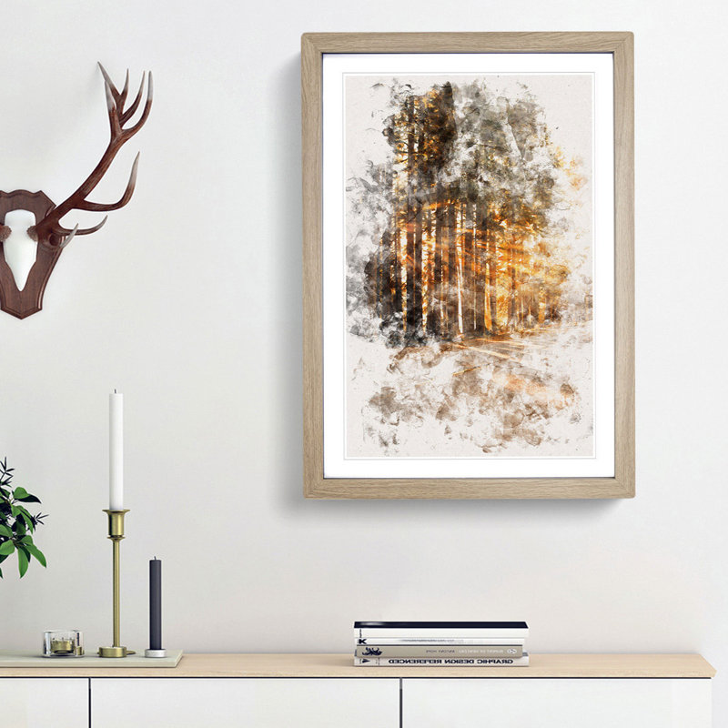 Sunlight Through the Forest - Picture Frame Painting Print, Oak Framed, 87cm H x 62cm W x 2cm D
