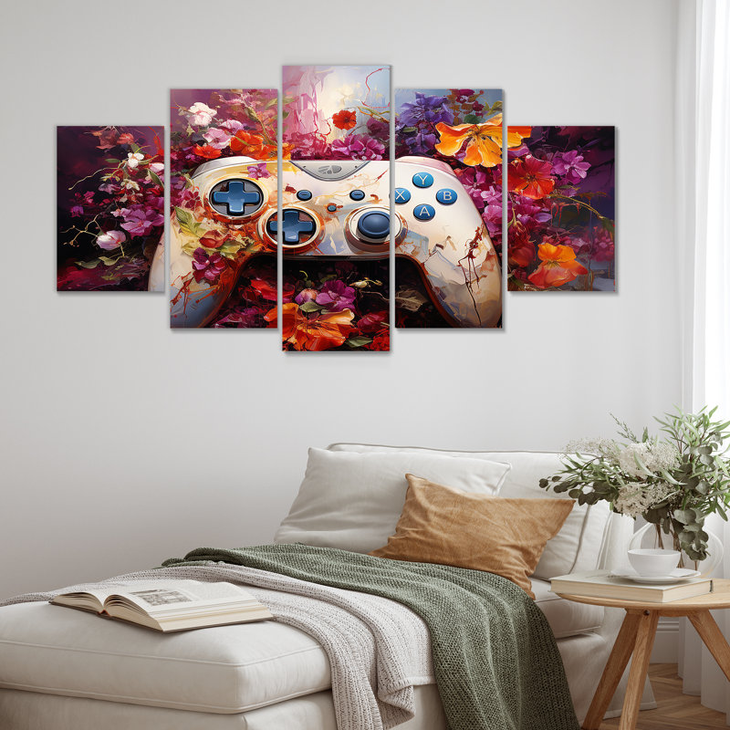 Blooming Multicolor Gaming Controller - Video Games Multipanel Wall Art Decor Set