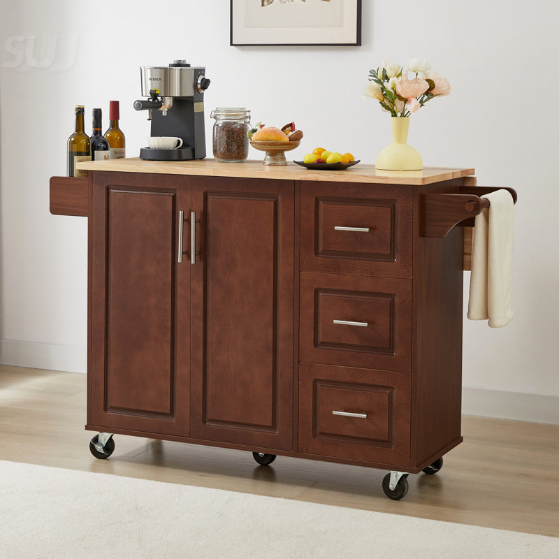 Chariot polyvalent pour îlot de cuisine avec comptoir à abattants et rangement, idéal pour les petites cuisines et les usages multiples