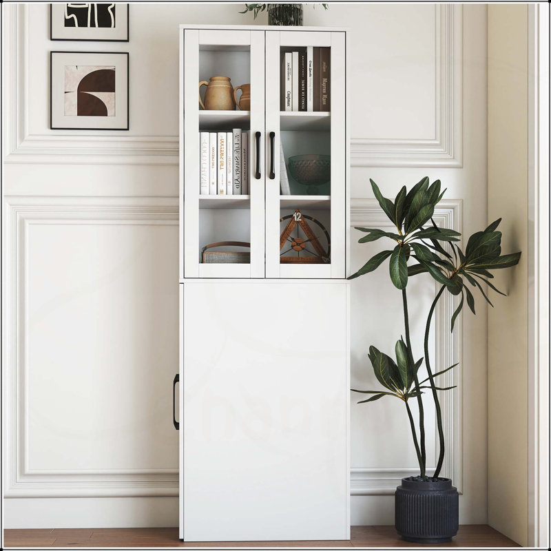 Armoire de rangement moderne 70,87 H avec tablettes coulissantes multifonctionnelles à 4 niveaux et 2 portes en verre, idéale pour la cuisine, le salon et la salle à manger