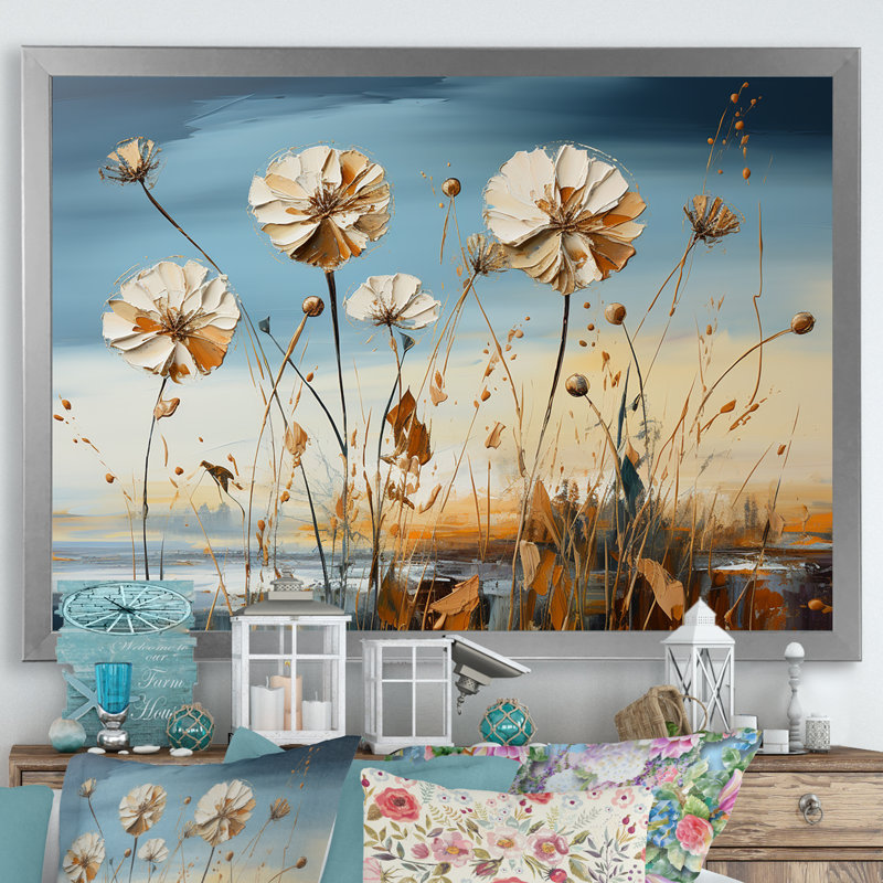 " Minimal Dandelion Charm I ", Silver Single Picture Framed, 24" H x 32" W x 1" D