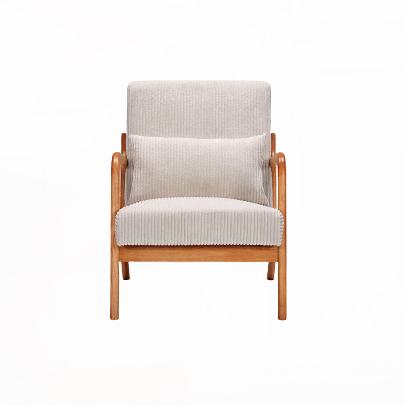 Chaise d'appoint rembourrée Mid-Century , Beige, Naturel