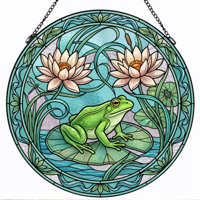 Panneau de vitrail Frog Lily
