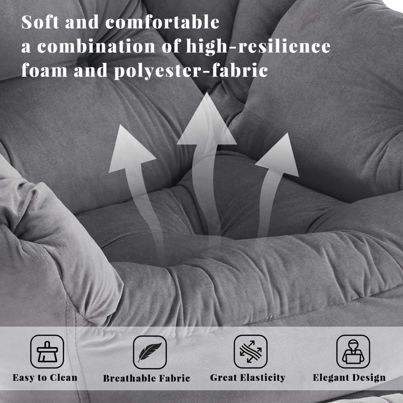 Upholstered Armchair with Footstool, Dark Grey