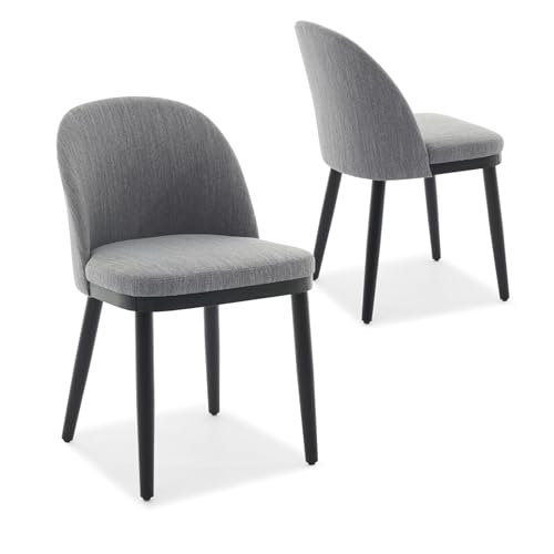 Ensemble de 2 chaises de salle à manger rembourrées en tissu avec dossier incurvé et pieds en bois, chaise de salle à manger sans accoudoirs pour restaurant / café