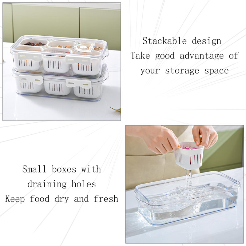 Divided Food Tray With Lid Stackable Snack Box, 6 Small Dividers, Transparent
