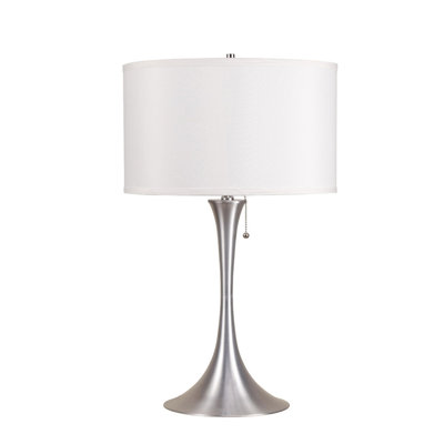 27" Tall Metal Retro Table Lamp With Silver Finish Linen Shade