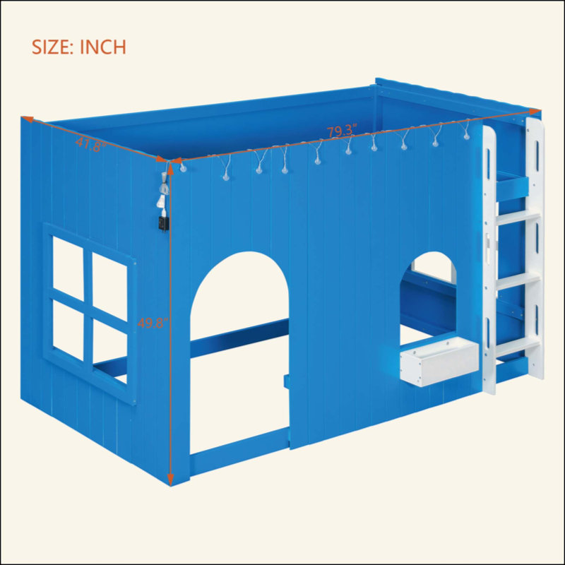 Lit mezzanine pour enfants avec lumière DEL chaude, Twin, Blue