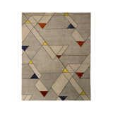 Mid Century Modern Hand Knotted Wool Geometric Area Rug