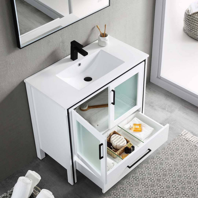 36'' Single Bathroom Vanity with Sink, Glossy White