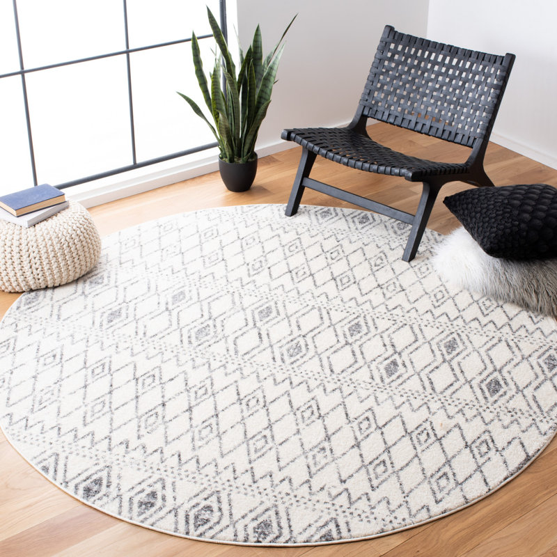 Tapis ivoire / gris Southwestern, Rond 6 pi 7 po