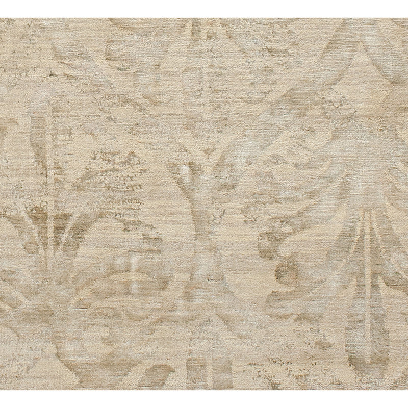 Hand Knotted Damask Area Rug in Green/Amber, Rectangle 8' x 10'