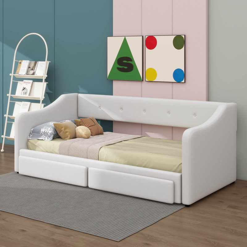 A Luxuriously Upholstered Daybed, Available In A Versatile Range Of Sizes From Twin XL To King, Featuring Dual Storage Drawers