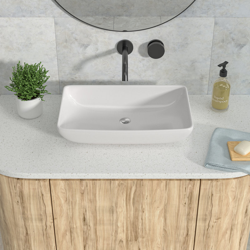 Lavabo de salle de bain rectangulaire en céramique avec coins arrondis L 24 po x l 15 po