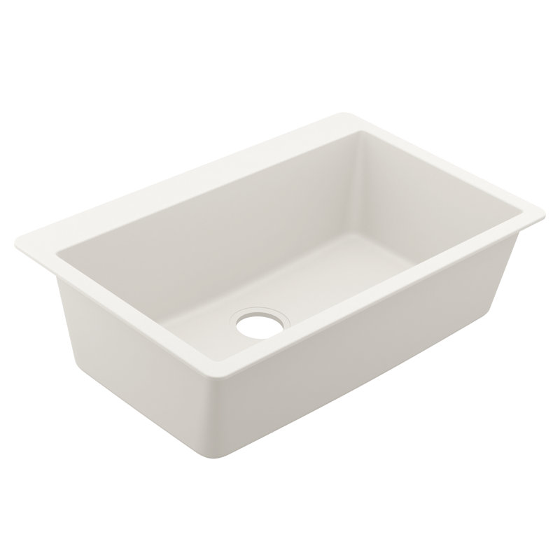 Host 33-Inch Wide x 9.5-Inch Deep Dual Mount Granite Single Bowl Kitchen Sink, White
