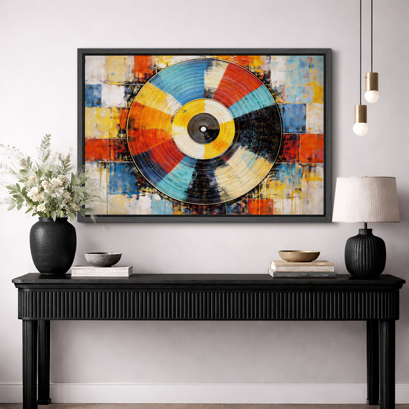 Œuvre de disque vinyle, images de musique rétro, impression sur toile encadrée, H 24 po x l 36 po x P 1,5 po, Cadre noir