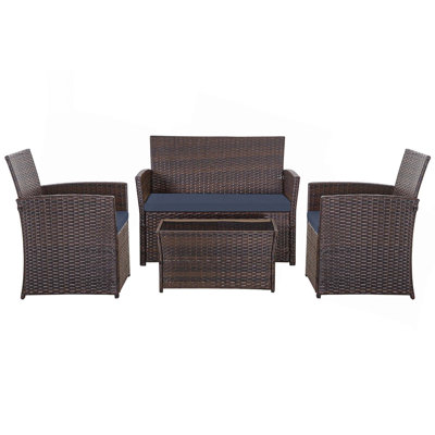 Ensemble de meubles d'extérieur en osier 4 pièces, canapé modulaire en rotin de patio avec coussins lavables