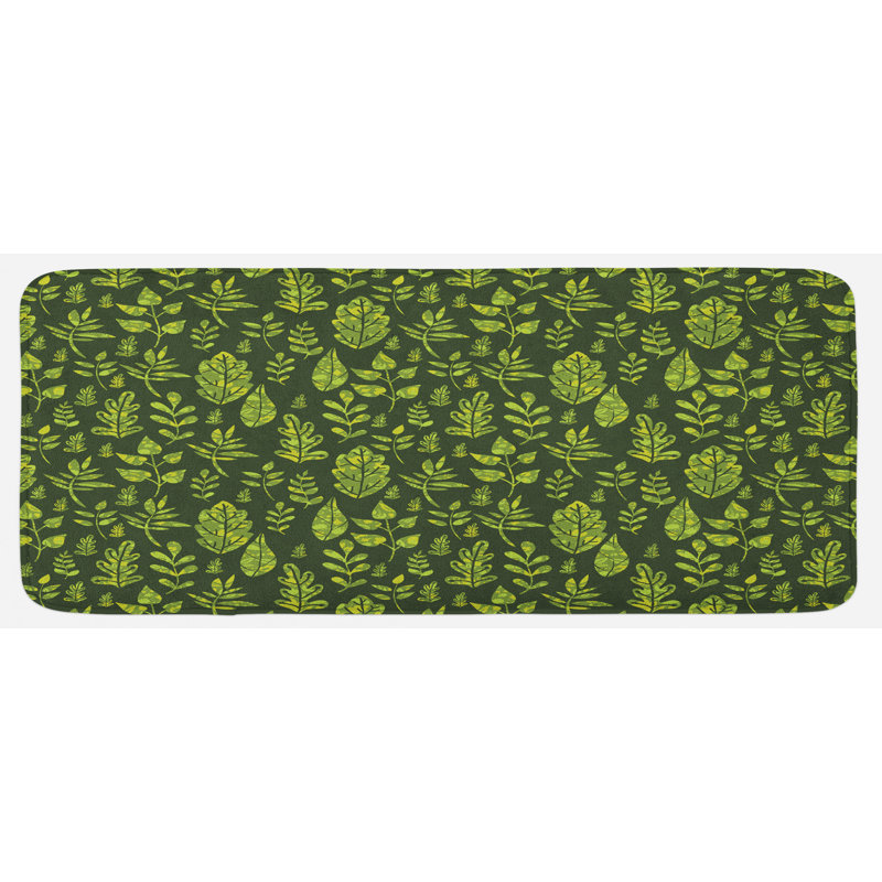 Tapis de cuisine à motif de feuilles vertes à motif d'inspiration naturelle