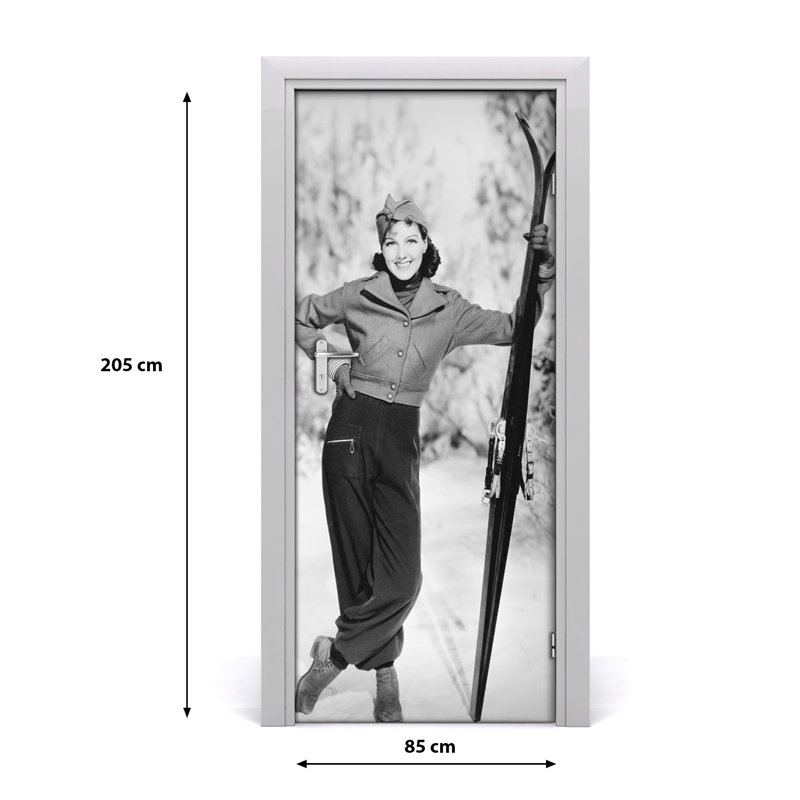 Woman With Skis Door Decal, 205cm H x 85cm W