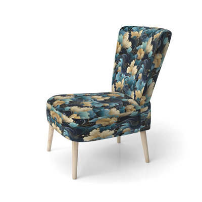 Chaise d'appoint rembourrée bohème et éclectique bleu et beige Pailey Flowers