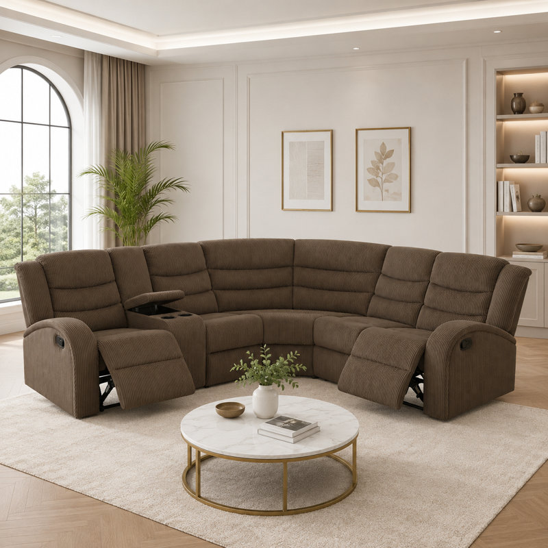 Canapé modulaire inclinable manuel 3 pièces avec console de rangement et porte-gobelets