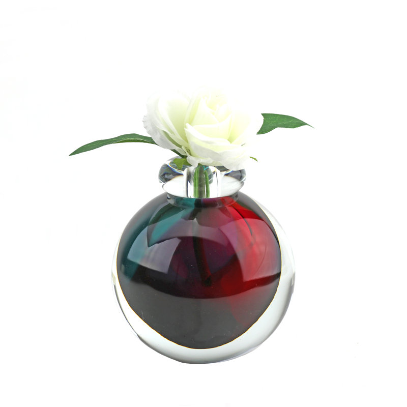 Asti European Art Glass Vase Aqua Ruby, Aqua/Ruby