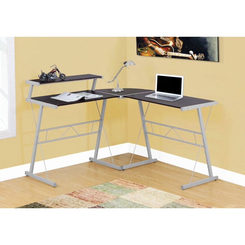 Bureau d'ordinateur d'angle, bureau en L avec pieds en métal