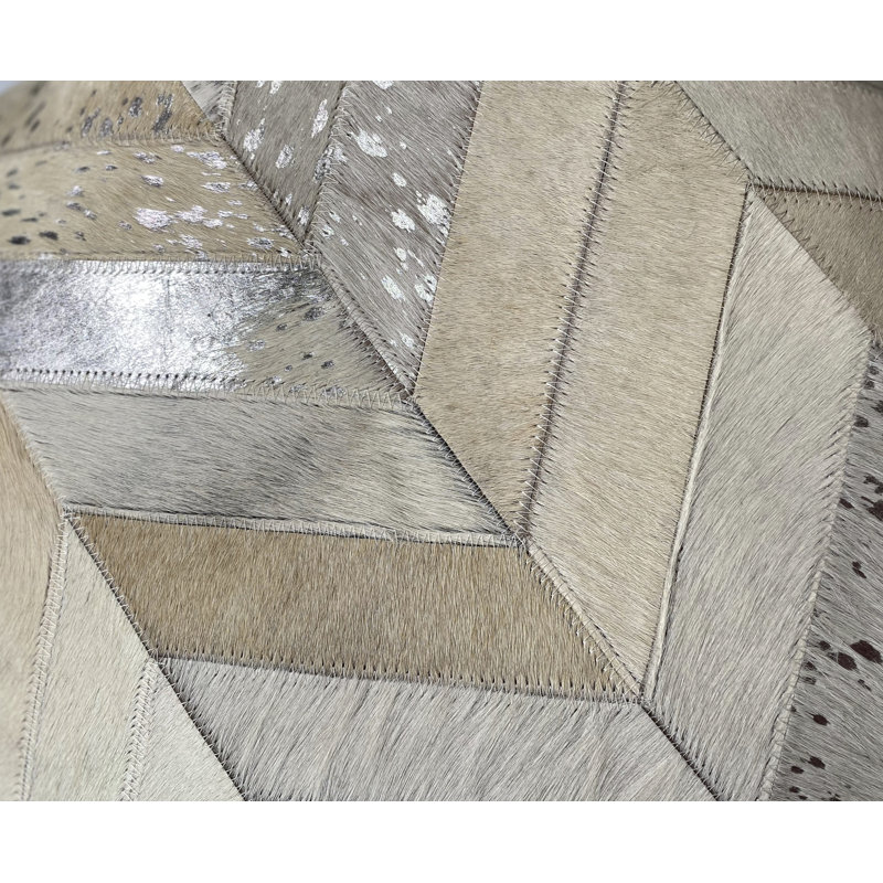 Ashen Square Cowhide Foil Pillow Cover & Insert, Square 18" x 18", Gray/Beige/Ivory Chevron