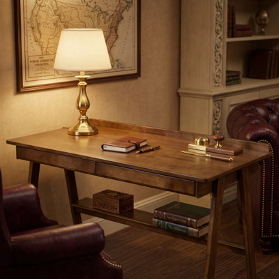 Bureau en bois massif 47,2 "avec 2 tiroirs et tablette de rangement