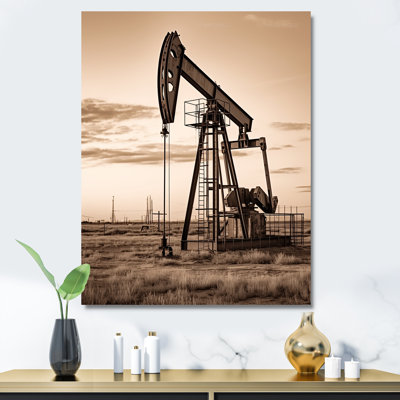 «Sepia Oil Drilling Rig Fields Horizon», reproduction sur toile