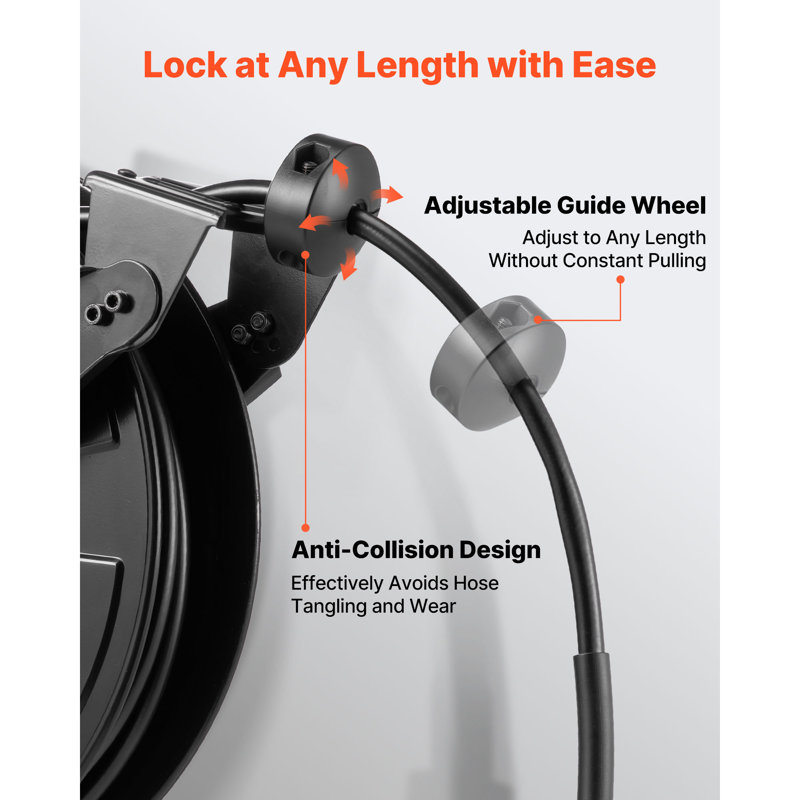 Pressure Washer Hose Reel, 50 ft x 3/8 inch Retractable Power Heavy-Duty Steel Washer Hose Reel, 4000PSI Max, Auto-Rewinding, Flexible Wall/Floor Mounted for Car Washing, Garden, Floor Cleaning